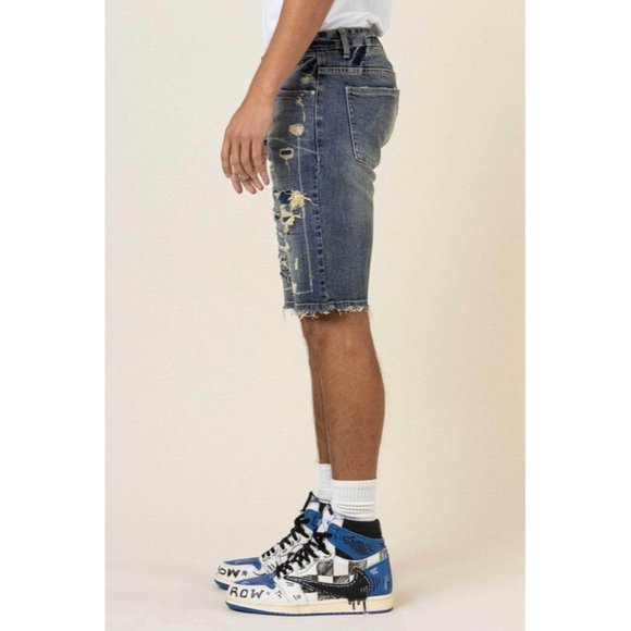FIRST ROW CASUAL PANTS SHORT SUMER BORO STITCH HEAVY RIP&REPAIR DENIM SHORTS - Picture 5 of 10